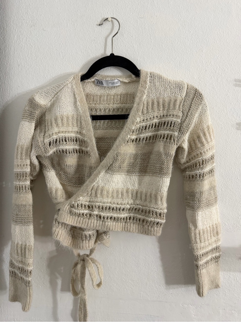 Zara Cream and Beige Open-Knit Wrap Cardigan